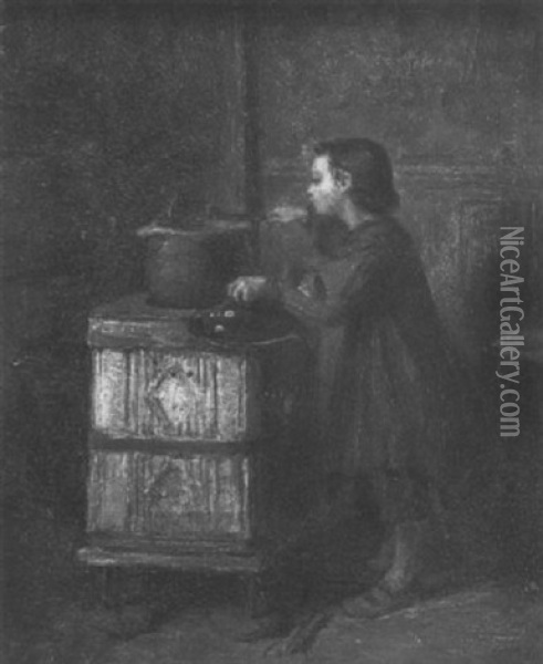 Tending The Pot Oil Painting - Pierre Edouard Frere