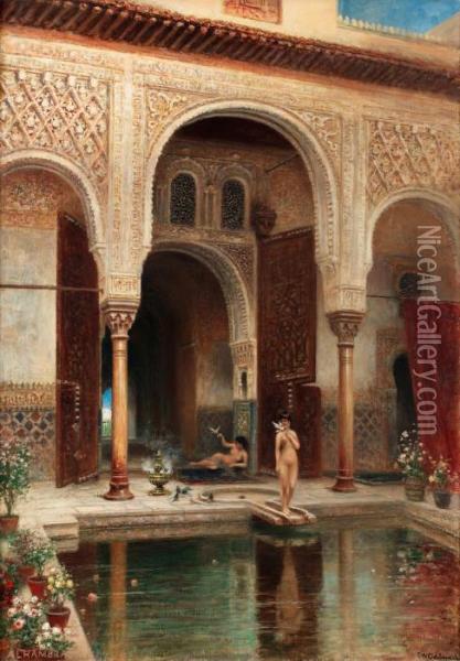 Badet I Alhambra Oil Painting - Frans Wilhelm Odelmark