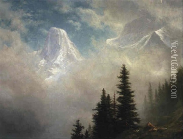 High In The Mountains Oil Painting - Albert Bierstadt