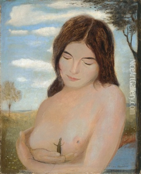 Junge Frau Mit Eidechse - Madchen Mit Salamander Oil Painting - Otto Mueller