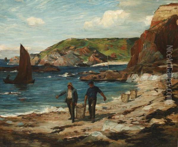 A Scottish Cove, With Fishermen On The Beach Oil Painting - James Abbott McNeill Whistler