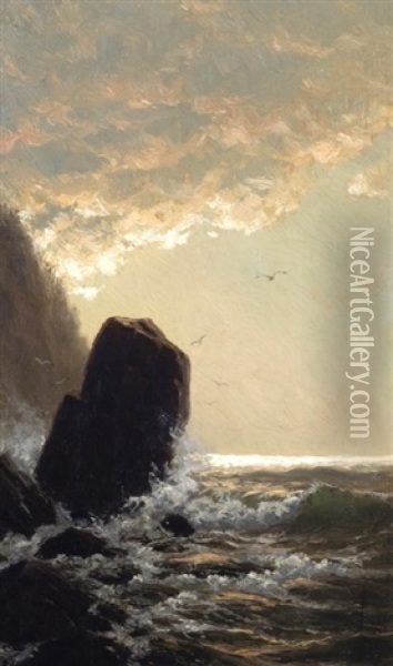 Sunrise Over Pulpit Rock, Monhegan Oil Painting - William Edward Norton