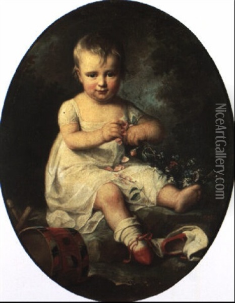 Jeune Enfant Au Tambour Oil Painting - Charles Amedee Philippe van Loo