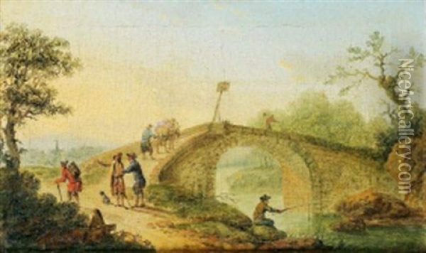 Paysage Au Pont Oil Painting - Pierre-Joseph Wallaert