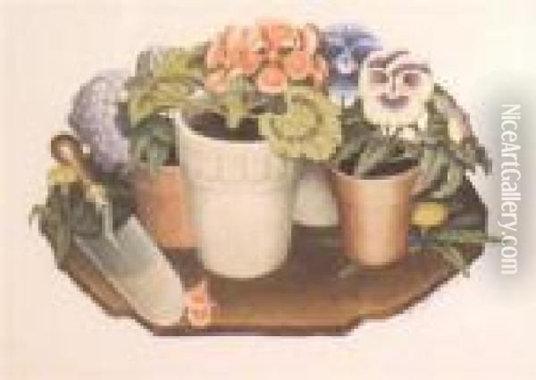 Tame Flowers Oil Painting - Grant Wood