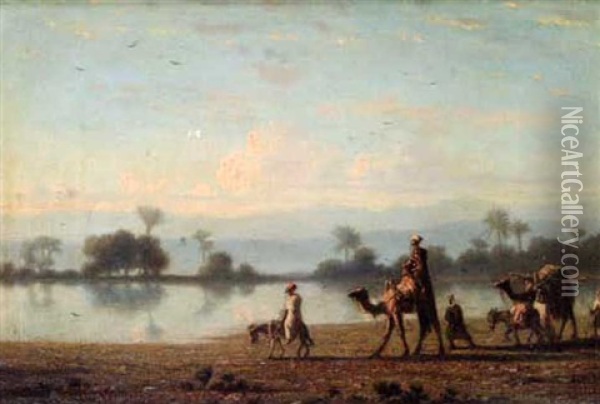 La Caravane Au Bord Du Nil Oil Painting - Charles Theodore (Frere Bey) Frere