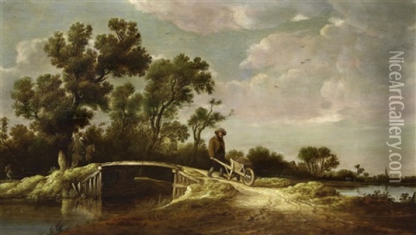 Flusslandschaft Mit Einer Brucke Und Figuren Oil Painting - Pieter de Neyn