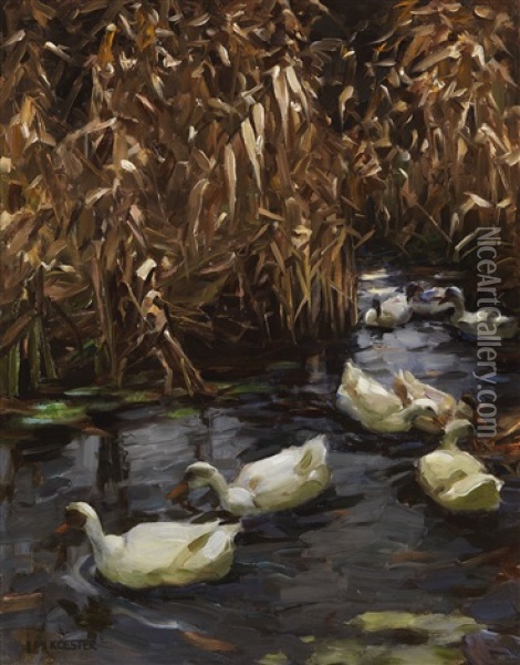 Acht Enten Im Herbstschilf Oil Painting - Alexander Max Koester