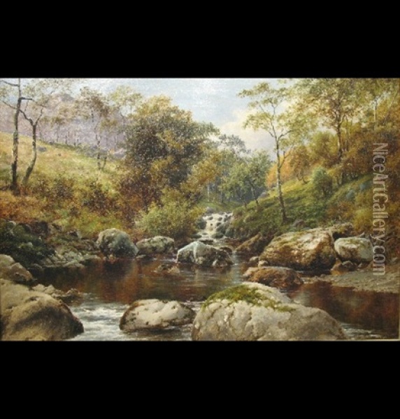 On The Cynfael, Festiniog, North Wales Oil Painting - William Henry Mander