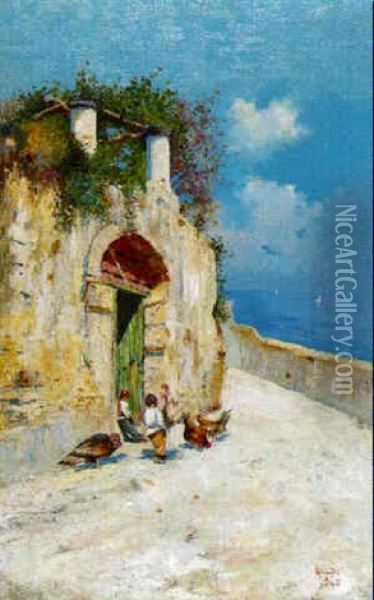 The Neapolitan Coast Oil Painting - Oscar Ricciardi