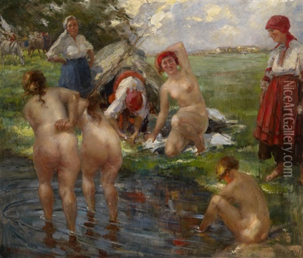 Bathers Oil Painting - Vitaly Gavrilovich Tikhov