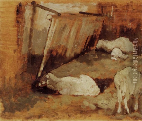 Pecore Nell'ovile Oil Painting - Giovanni Fattori