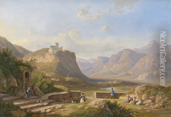 Tiroler Berglandschaft Mit Rastenden Wanderern Oil Painting - Wilhelm Scheuchzer