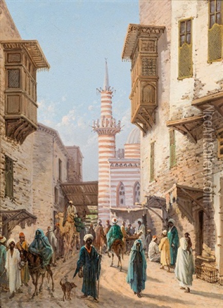 A Street Scene In Cairo Oil Painting - Girolamo Gianni