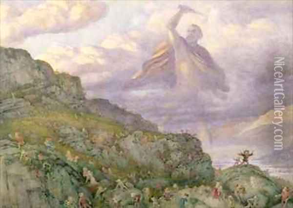 The God Thor Chasing the Dwarfs Oil Painting - Richard Doyle