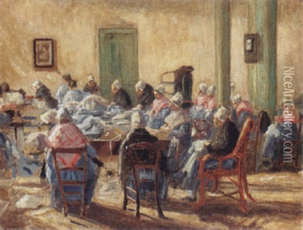Women Knitting Oil Painting - Antoni Soldinger