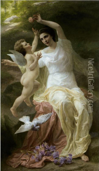 Venus And Cupid Oil Painting - Theophile Clement Blanchard