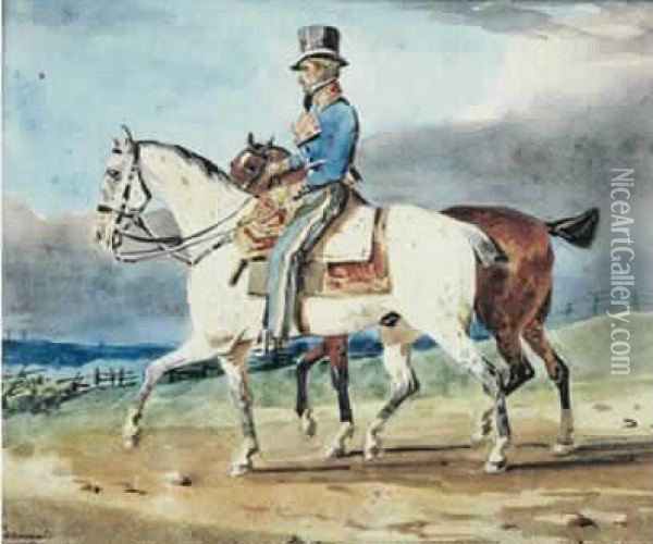 Cavalier Promenant Deux Chevaux Oil Painting - Theodore Gericault
