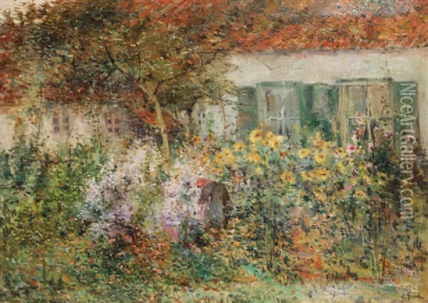 Au Jardin De Fleurs Oil Painting - Lucien Frank