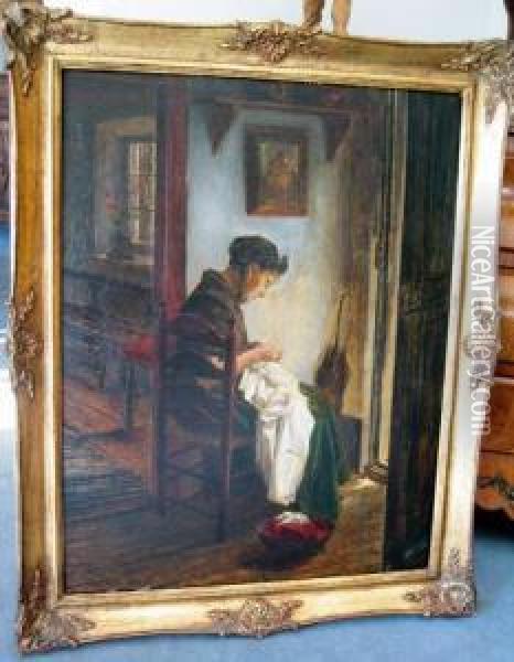 Naherin In Der Stube Oil Painting - Walther Firle