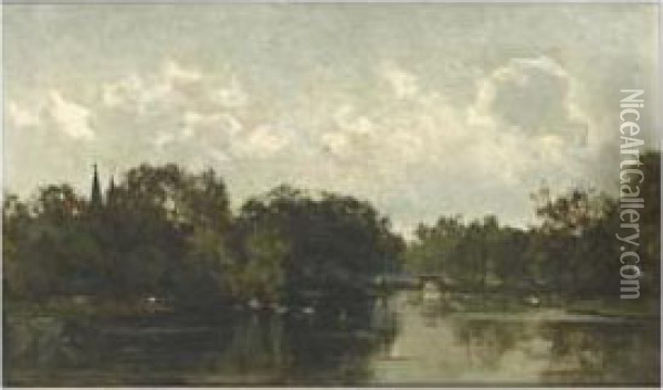 A View Of A Park With Ducks In A Pond Oil Painting - Willem Bastiaan Tholen