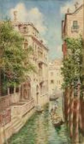 Venetian Canal Scene Oil Painting - Arthur Trevor Haddon