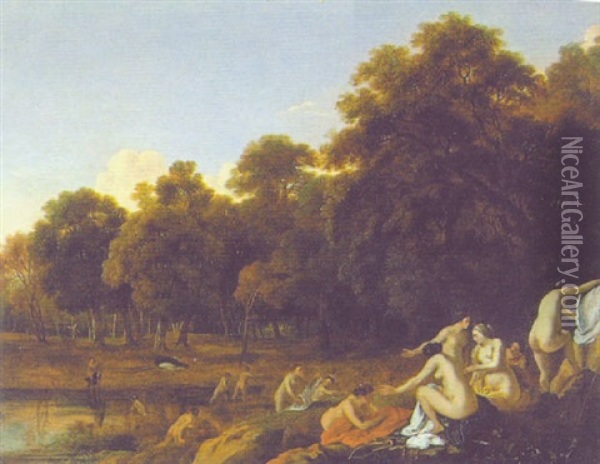 Diana Und Actaon An Einem Weiher Im Walde Oil Painting - Dirck Van Der Lisse