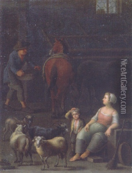 A Peasant Family In A Barn Oil Painting - Balthasar Paul Ommeganck