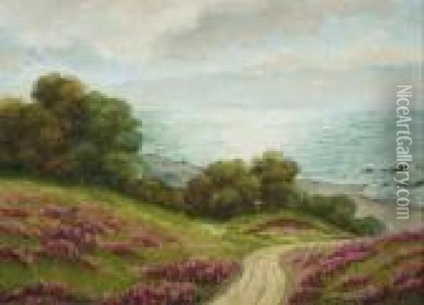 Bruyeres En Fleurs Le Long De La Cote Oil Painting - Gaston Anglade