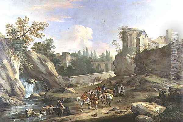 Travellers in the Campagna, 1710 Oil Painting - Luca Carlevaris
