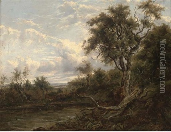 A Fallen Branch On A River Bank Oil Painting - Patrick Nasmyth