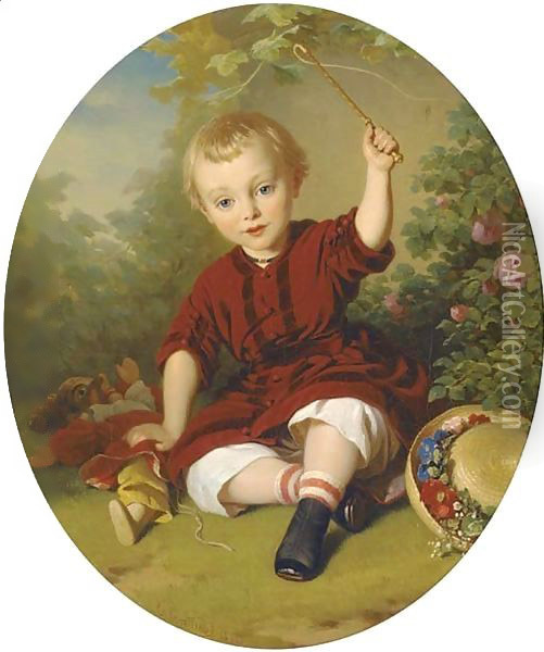 A young boy in a garden Oil Painting - Konstantin Johannes Franz Cretius