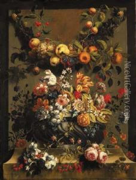 Tulips, Roses, Carnations Oil Painting - Gaspar-pieter The Younger Verbruggen