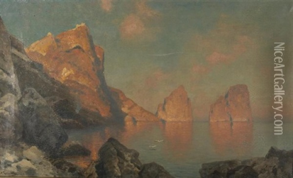 Rote Felsen Bei Capri Oil Painting - Ascan Lutteroth