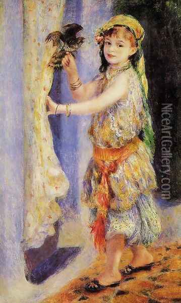 Girl With Falcon Oil Painting - Pierre Auguste Renoir