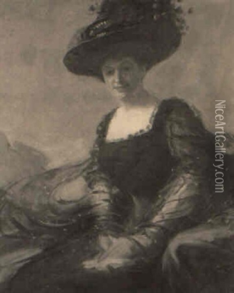 Boston School Lady In Black Oil Painting - Edwin Murray Mackay