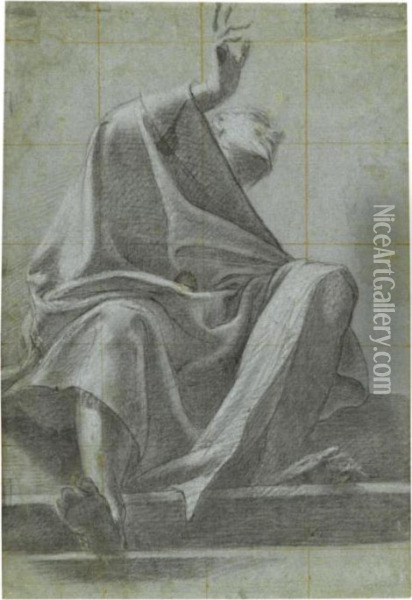 Seated Draped Figure Seen From Below Oil Painting - Carlo Urbino