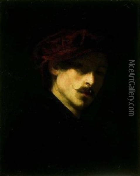 Portrait Of A Young Man With A Barete Oil Painting - Bertalan Szekely Von Adamos