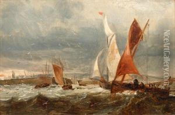 Fishing Boats In Harbour Oil Painting - Richard Beavis