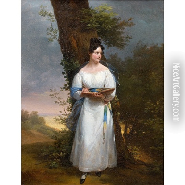 Jeune Femme Au Carnet De Croquis Oil Painting - Hortense Haudebourt Lescot
