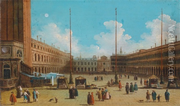 Die Piazza San Marco (+ Blick Von Der Piazzetta Auf Den Canale Grande Und Santa Maria Della Salute; Pair) Oil Painting - Giuseppe Bernardino Bison