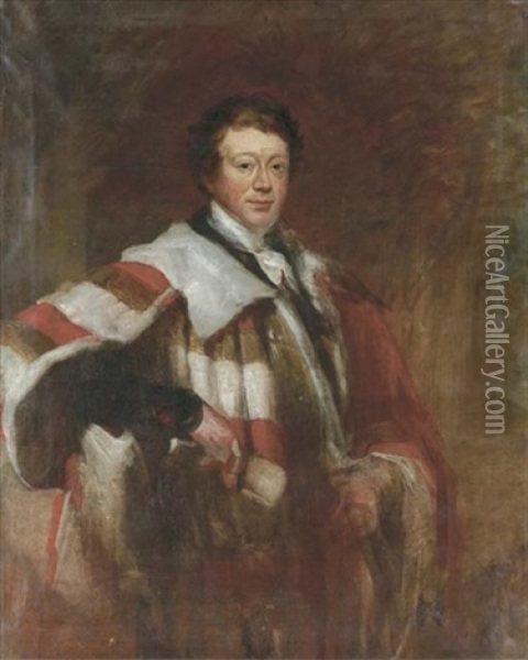Portrait Of Daniel O'connell, Irish Nationalist Leader, Lord Mayor Of Dublin, Three-quarter-length, In Mayoral Robes, Holding A Scroll In His Right Hand Oil Painting - Stephen Catterson Smith