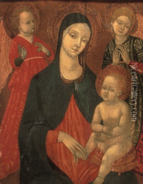 The Madonna And Child With Two Angels Oil Painting - (Matteo da Siena) Matteo di Giovanni di Bartolo