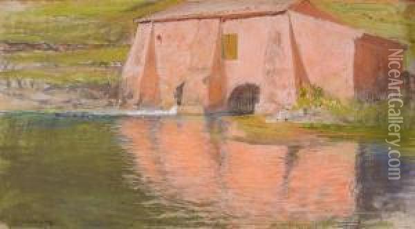 Casale Sul Lago Oil Painting - Giulio Artistide Sartorio