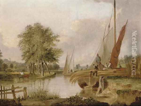 The old river at Thorpe Oil Painting - Alfred Stannard