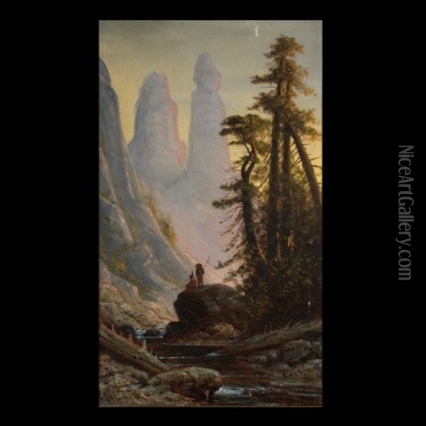 Watch Towers On The Cache La Poudre River, Colorado Oil Painting - A.D.M. Cooper