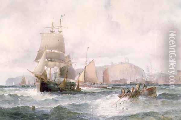 Shipping off a Coastline Oil Painting - William A. Thornley or Thornbery