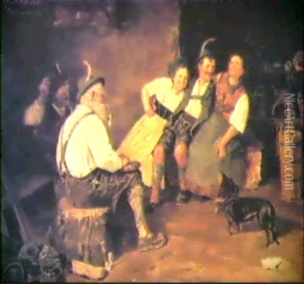 Frohliches Fest In Einer Almhutte Oil Painting - Theodor Kleehaas