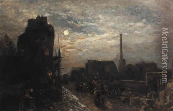 Clair De Lune A Paris Oil Painting - Johan Barthold Jongkind
