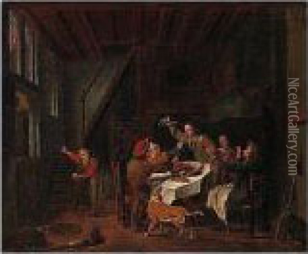 A Domestic Interior With A Family Quarreling Over A Meal Oil Painting - Jan Jozef, the Younger Horemans